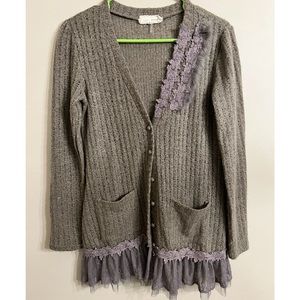 A'reve Cardigan Sweater Lace Ruffles